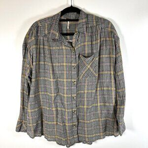 Women’s Free People Plaid Long Sleeve Button Down Top Shirt Small Oversized Boho